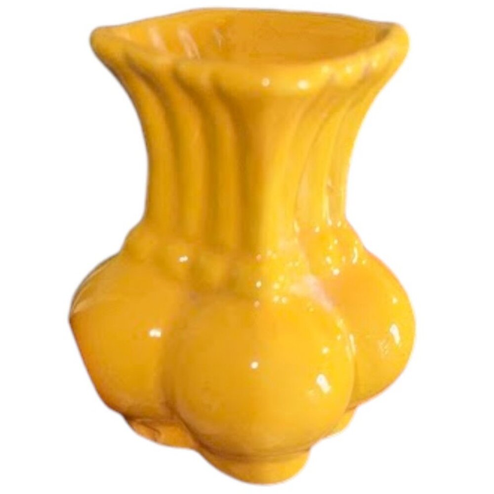 Vintage Yellow USA Art Pottery Toothpick Holder